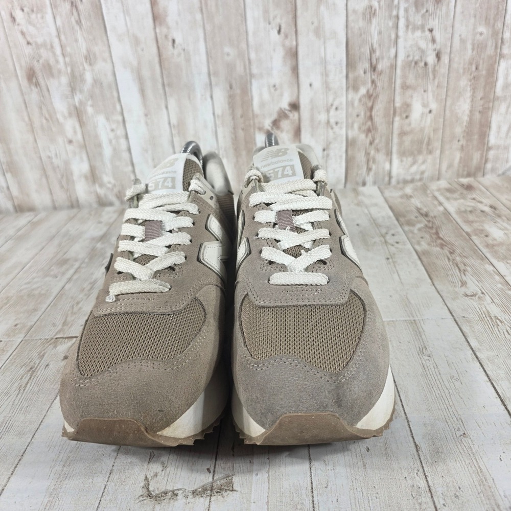 New Balance 574+ Platform Sneakers Tan‎ Beige Suede WL574ZSM Womens 10 - Picture 4 of 8
